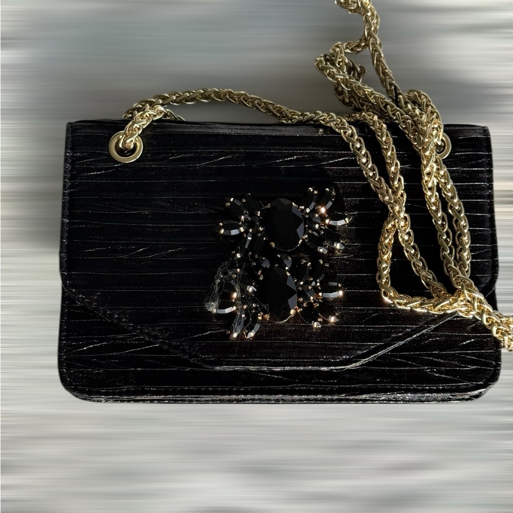 Kate Landry Black Evening Bag with Gold Chain NWT